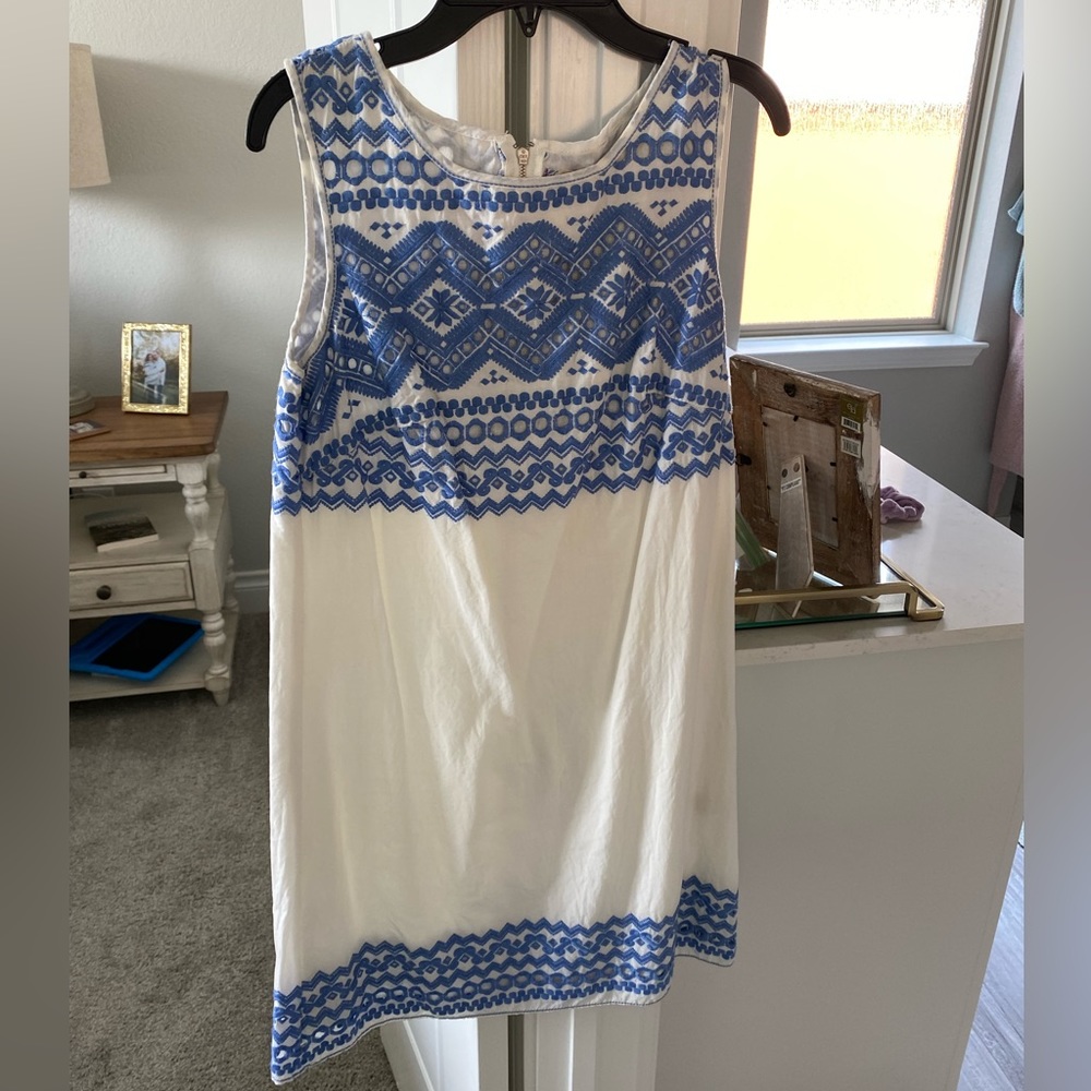 Chelsea & Violet blue & white linen dress